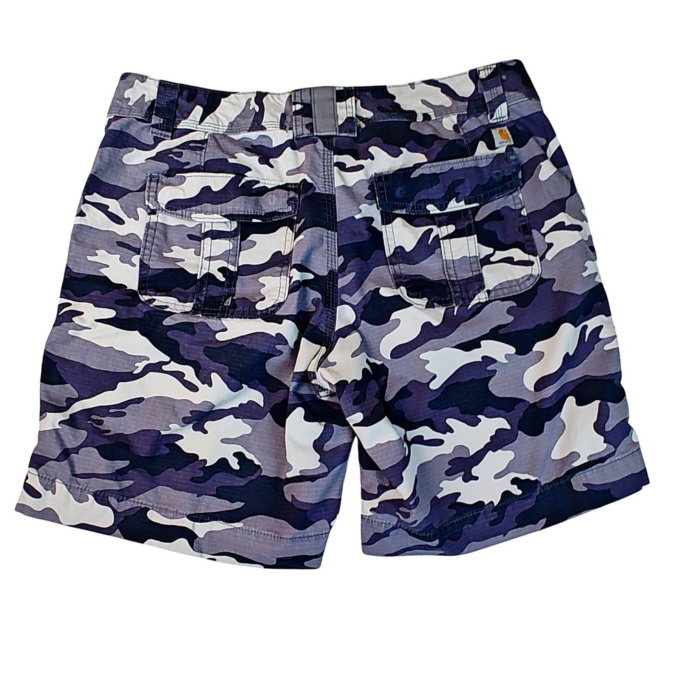 Carhartt Womens Blue Camo Relaxed Fit Cargo Shorts Size 12 Ripstop - Picture 2 of 8